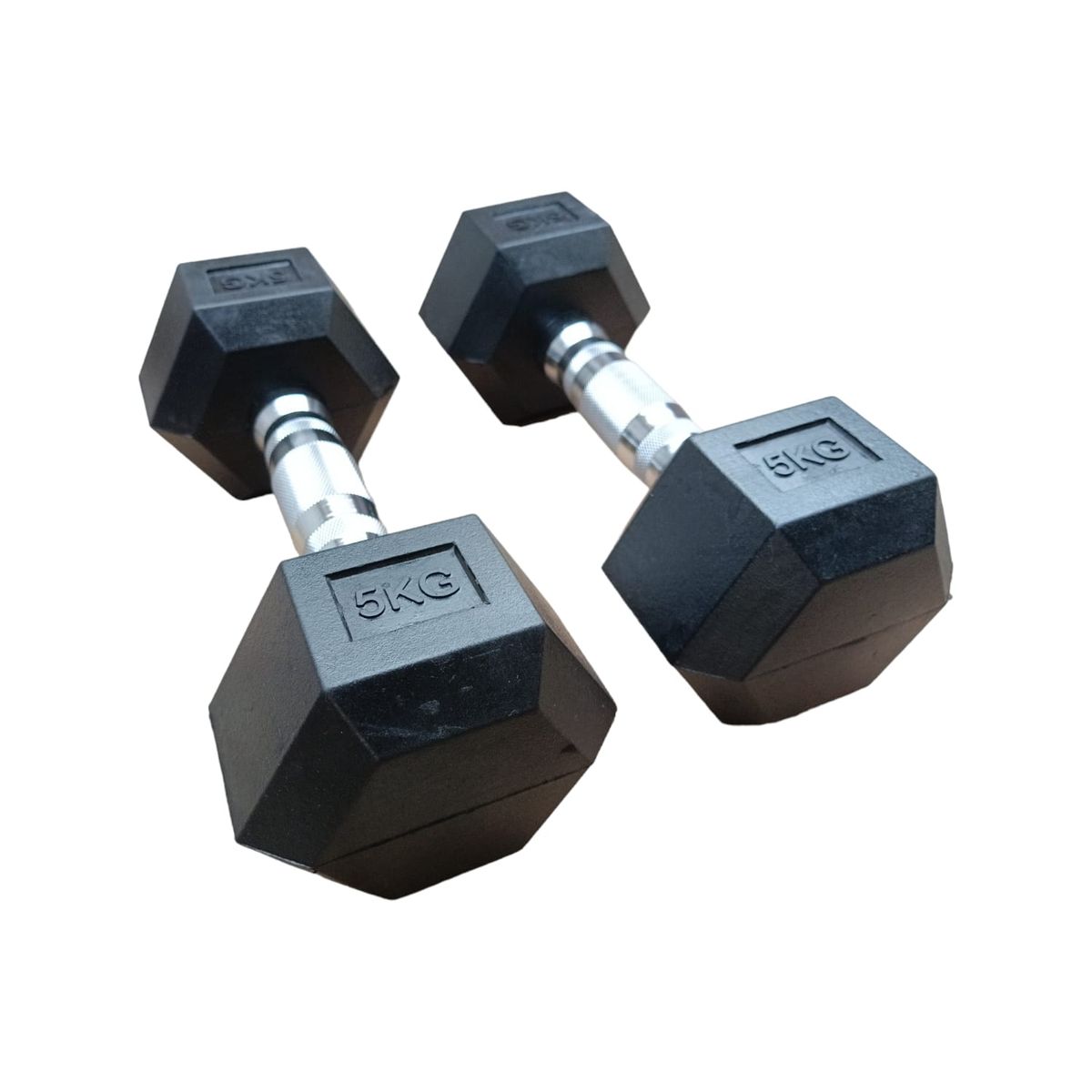 GENERICO - Mancuernas Pesas Cromadas Hexagonales De Caucho 5 Kg