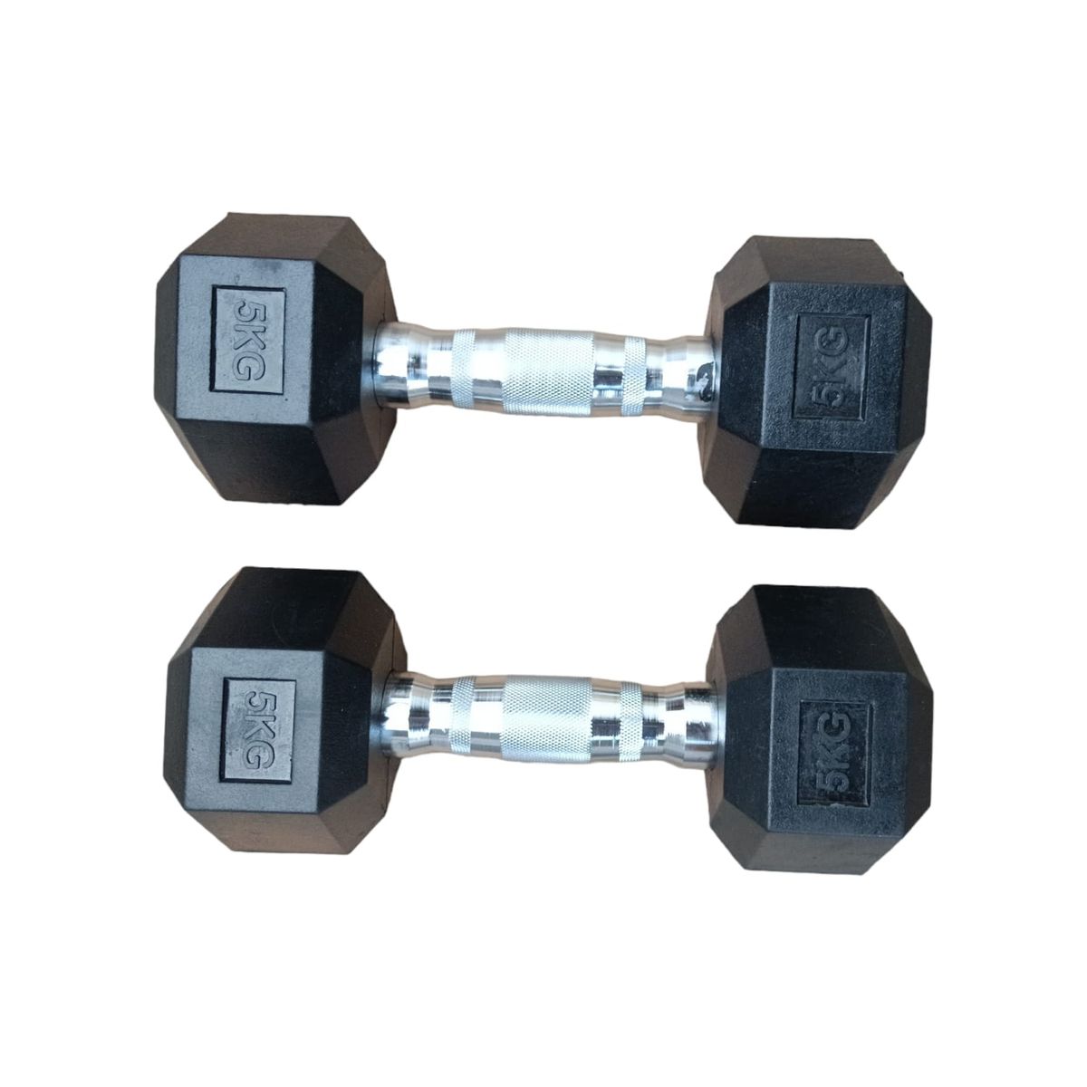 GENERICO - Mancuernas Pesas Cromadas Hexagonales De Caucho 5 Kg