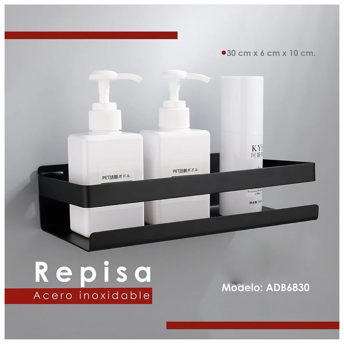 XM - Repisa para Baño en  Acero Inoxidable Negro mate