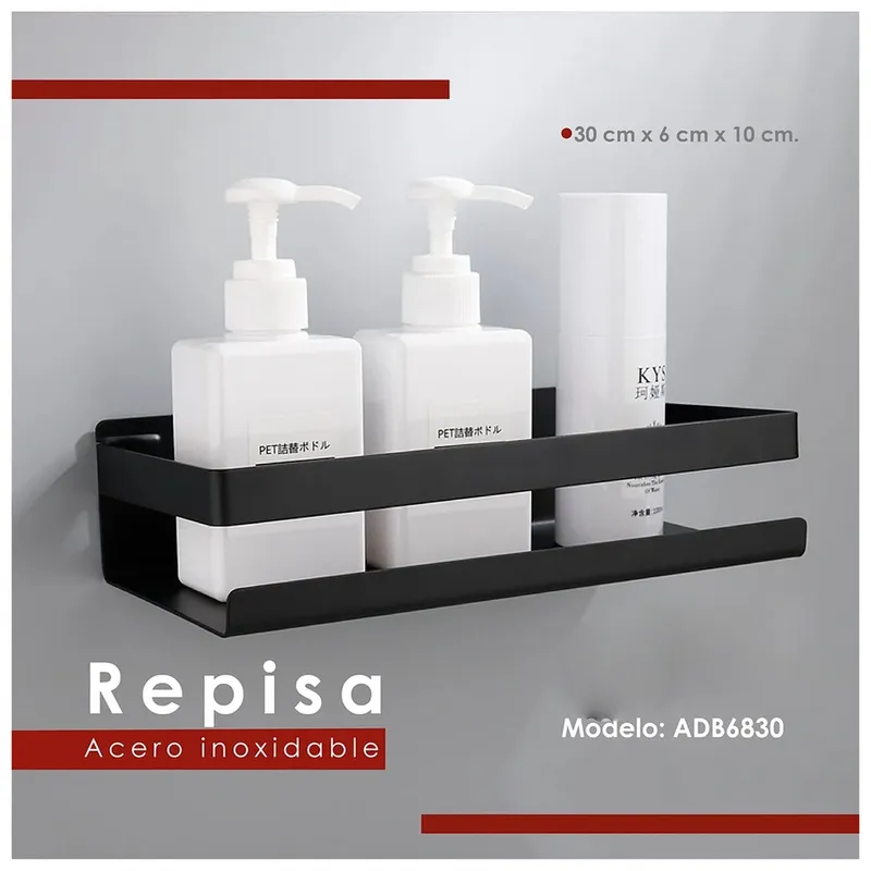 XM - Repisa para Baño en  Acero Inoxidable Negro mate