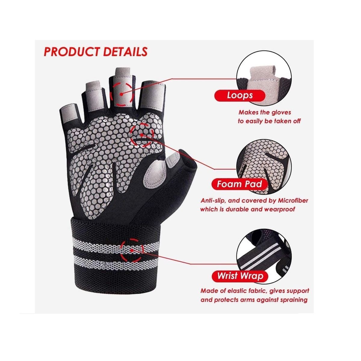 ARGYMPRO - Guante Deportivo Con Muñequera Transpirable gimnasio Grey TM