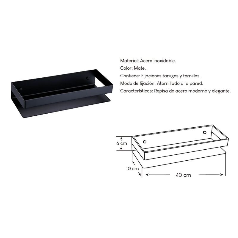GENERICO - Repisa para Cocina Acero Inoxidable Negro mate