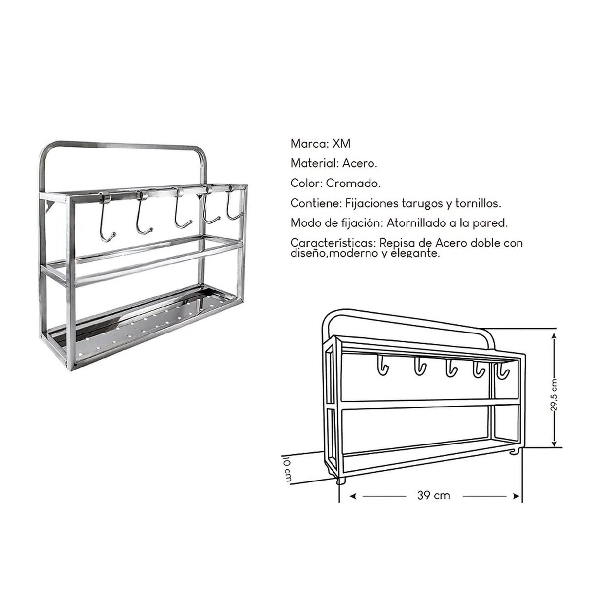 GENERICO - Repisa de Cocina Acero Inoxidable