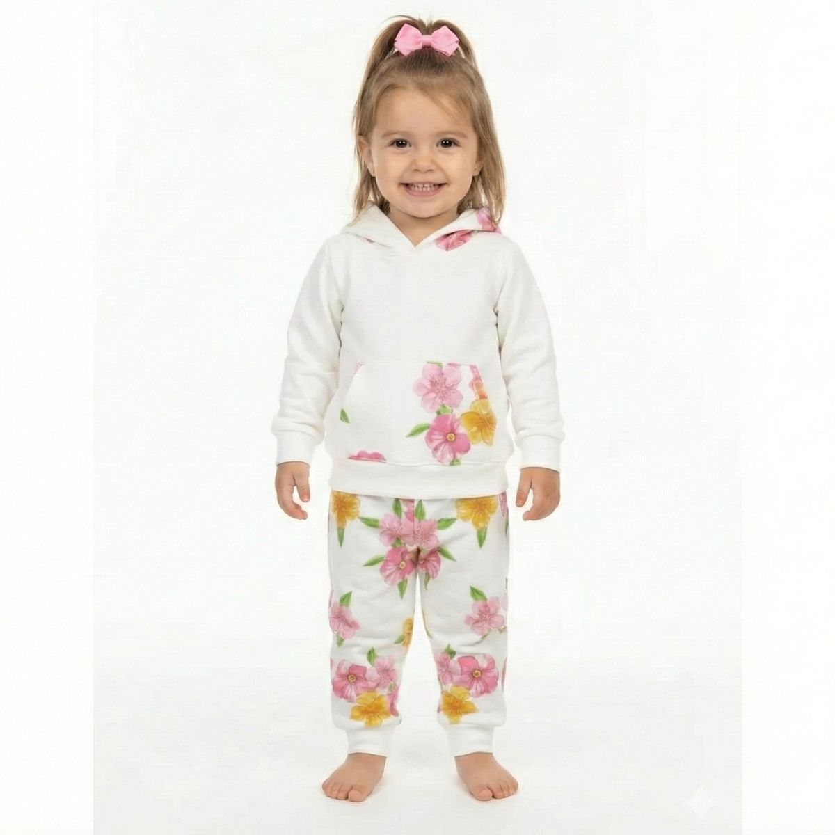 GENERICO - Conjunto Con Capucha Floreado Hueso