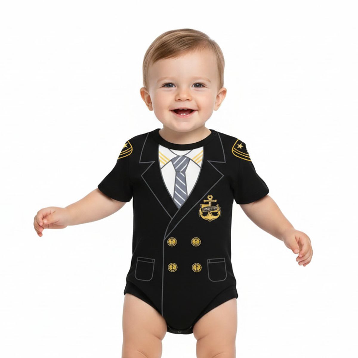 GENERICO - Body Bebe Marinero Capitan Azul Marino de Algodón Pima