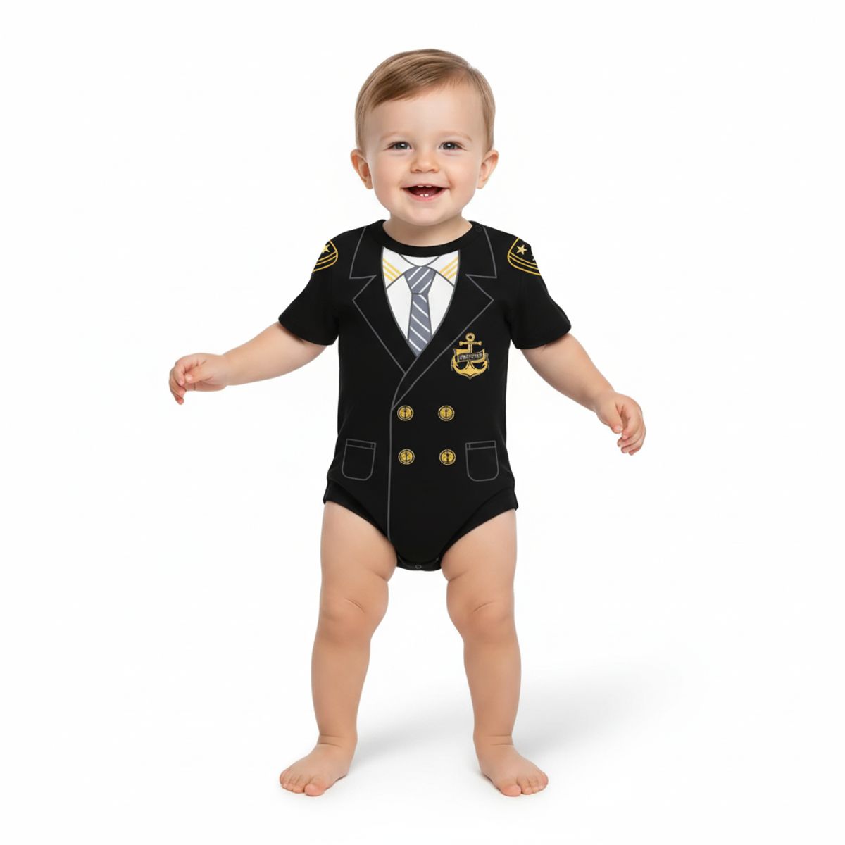 GENERICO - Body Bebe Marinero Capitan Azul Marino de Algodón Pima