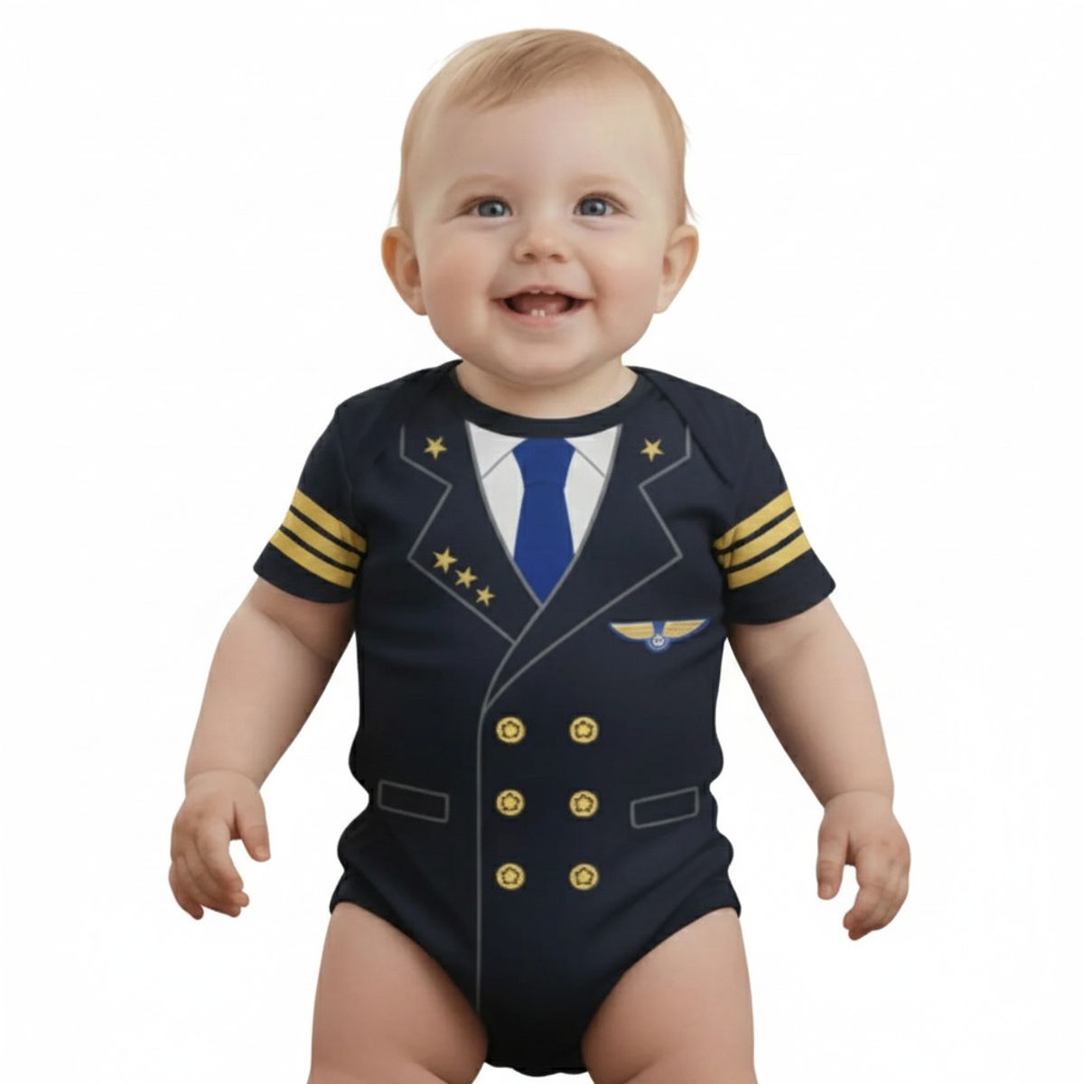 GENERICO - Body Bebe Capitan Aviador Azul Marino de Algodón Pima