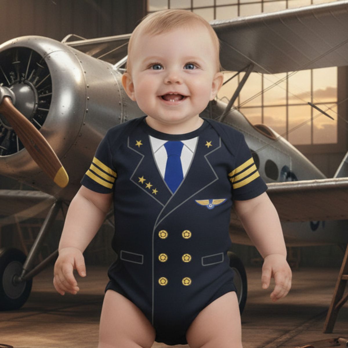 GENERICO - Body Bebe Capitan Aviador Azul Marino de Algodón Pima