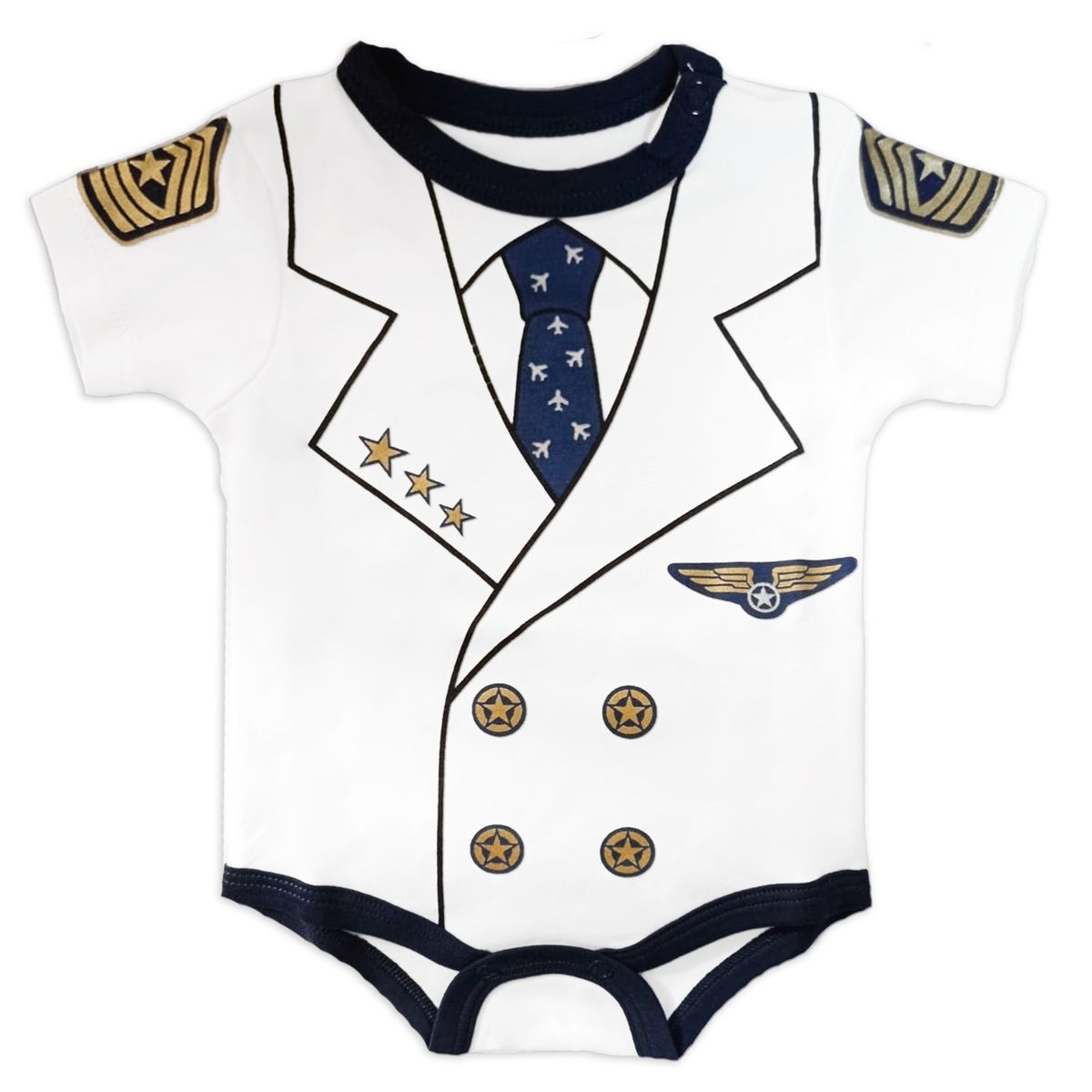 GENERICO - Body Bebe Capitan Aviador Blanco de Algodón Pima