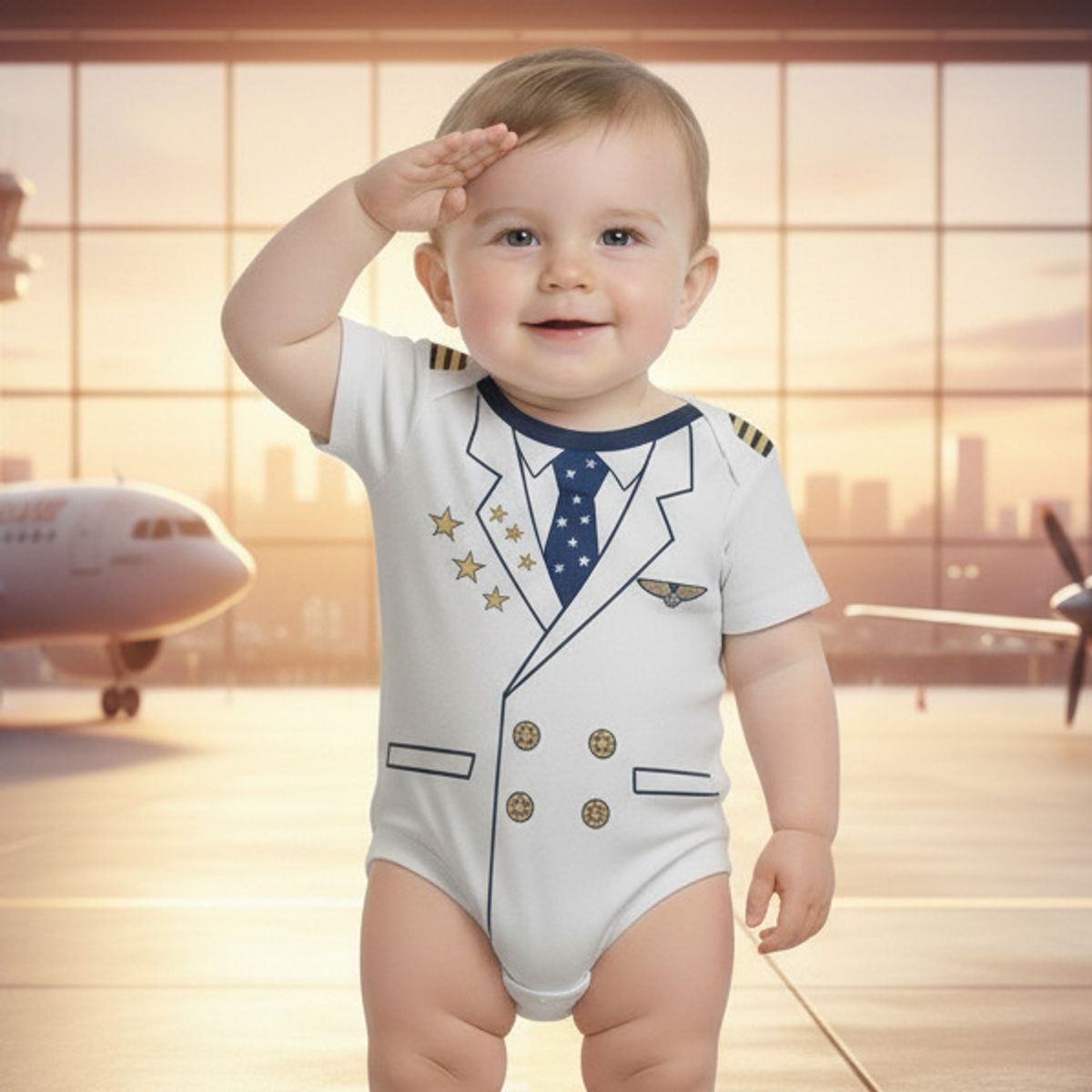 GENERICO - Body Bebe Capitan Aviador Blanco de Algodón Pima