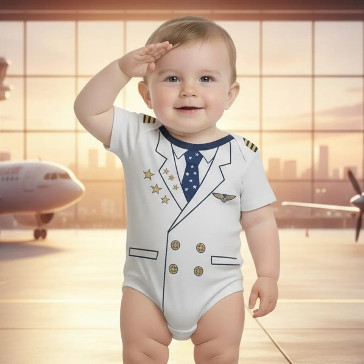 GENERICO - Body Bebe Capitan Aviador Blanco de Algodón Pima