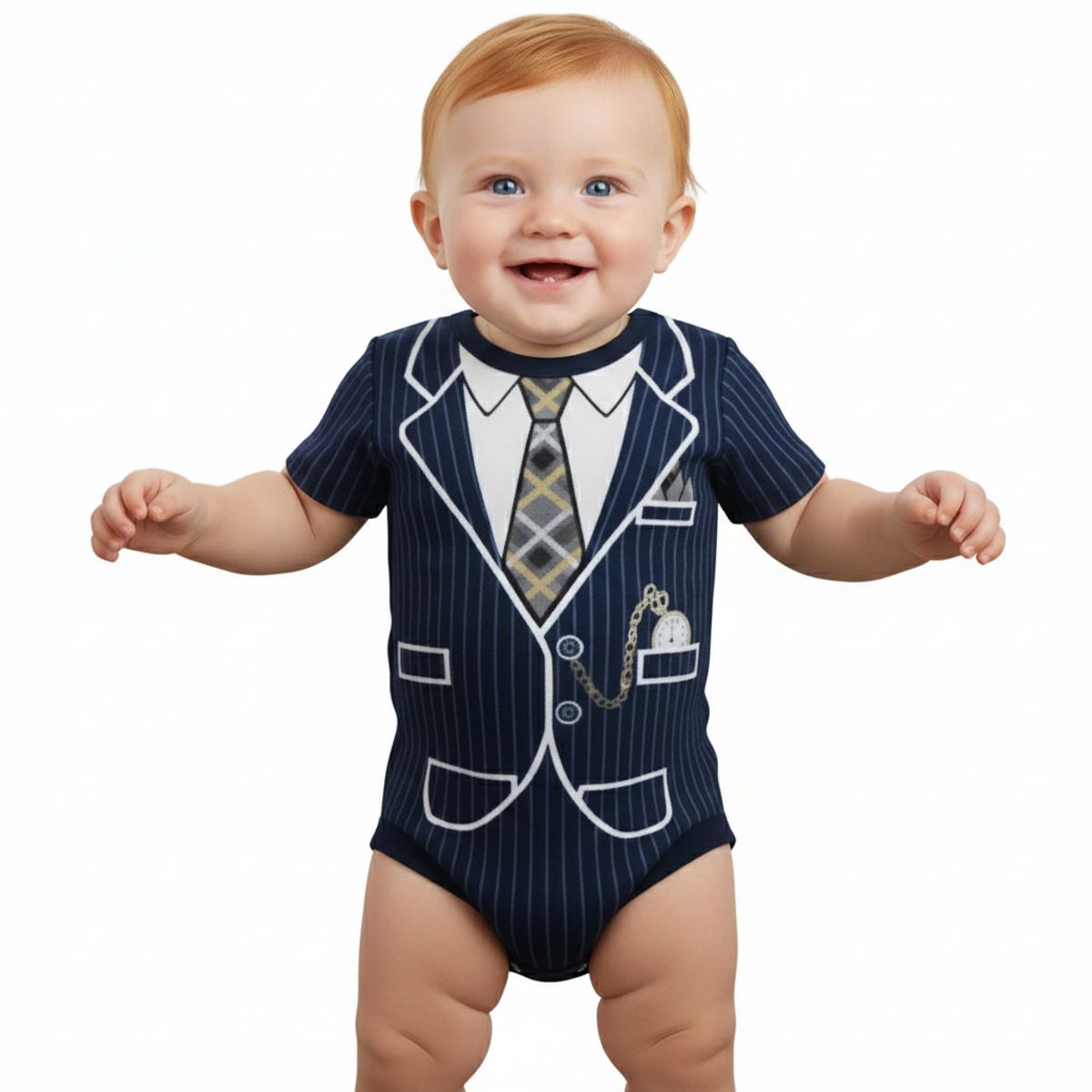 GENERICO - Body Bebe Terno Reloj azul marino de Algodón Pima