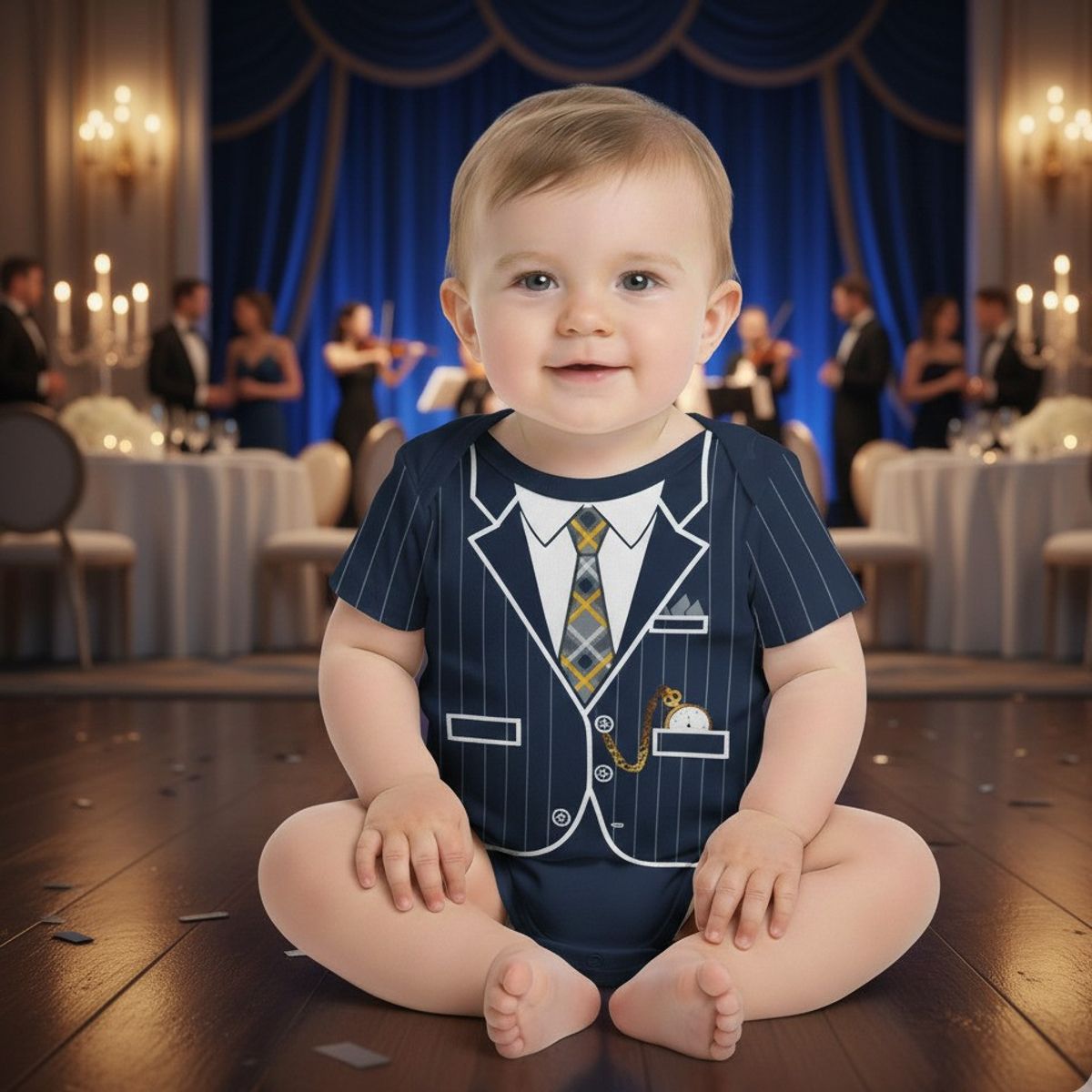 GENERICO - Body Bebe Terno Reloj azul marino de Algodón Pima