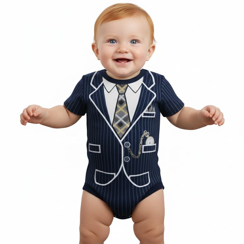 GENERICO - Body Bebe Terno Reloj azul marino de Algodón Pima