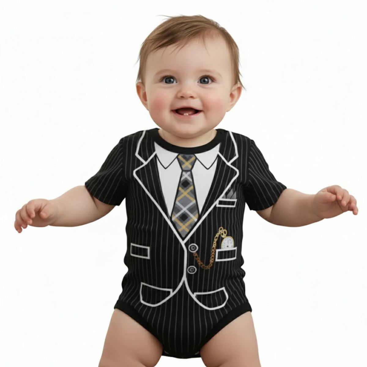 GENERICO - Body Bebe Terno Reloj Negro de Algodón Pima