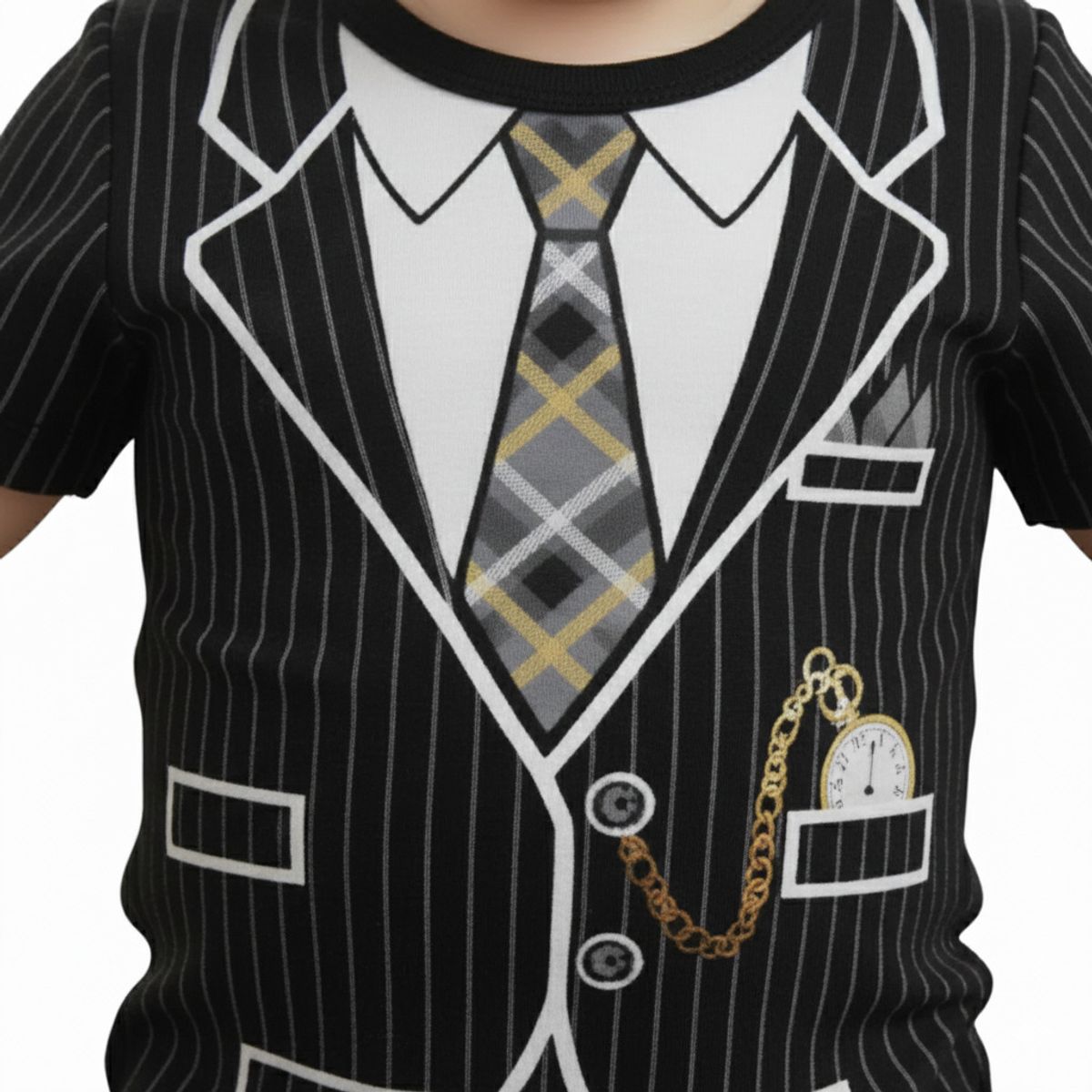 GENERICO - Body Bebe Terno Reloj Negro de Algodón Pima