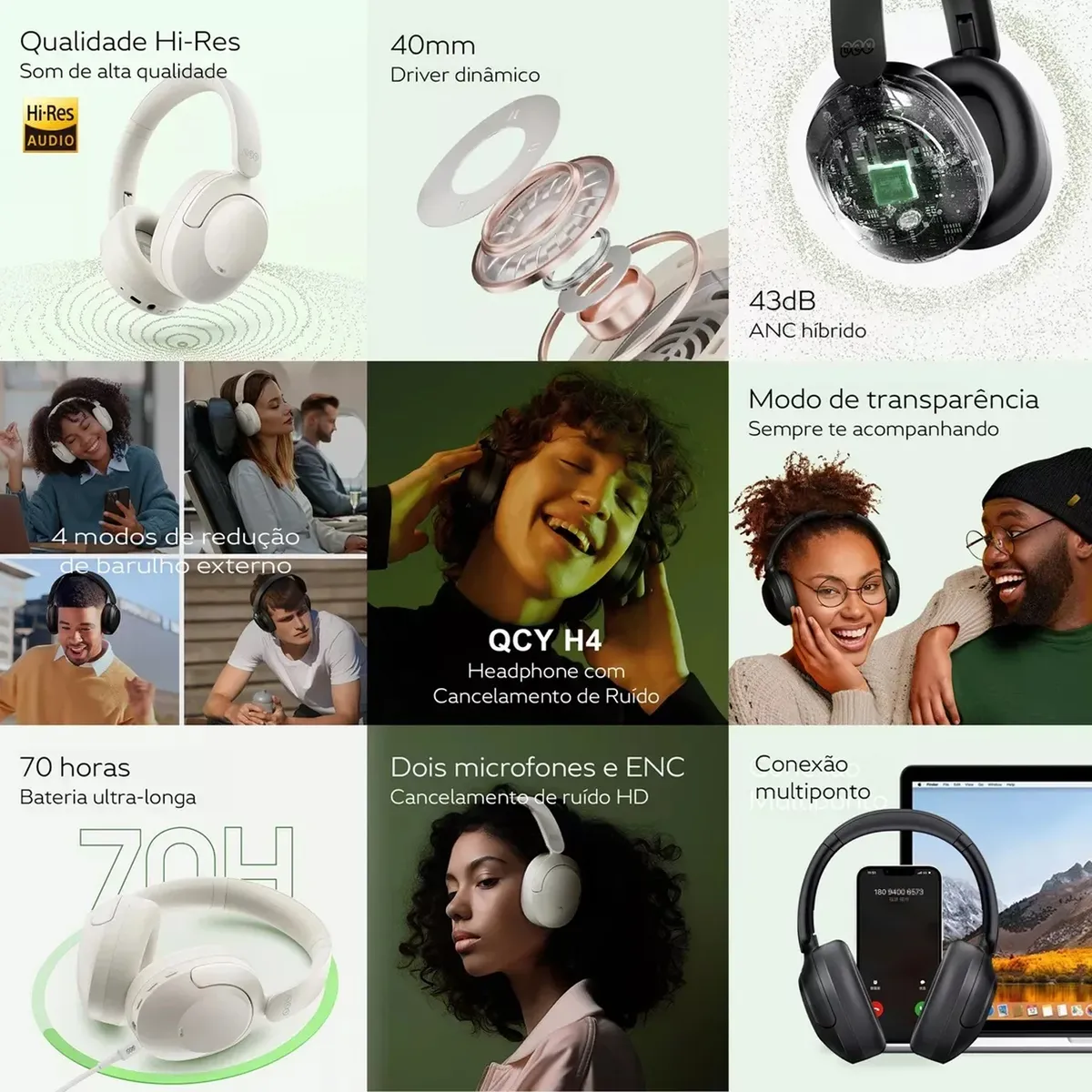 QCY - Audífonos inalámbricos QCY H4 Negro ANC Bluetooth 5.0