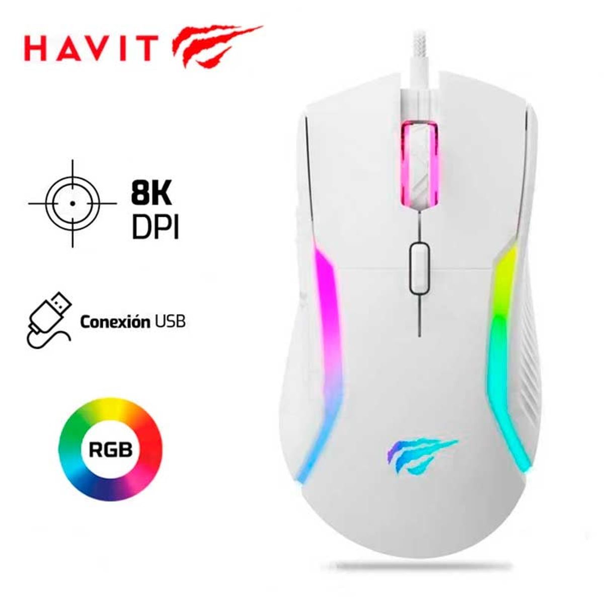 HAVIT - Mouse Havit MS1033 8,000 DPI RGB Blanco