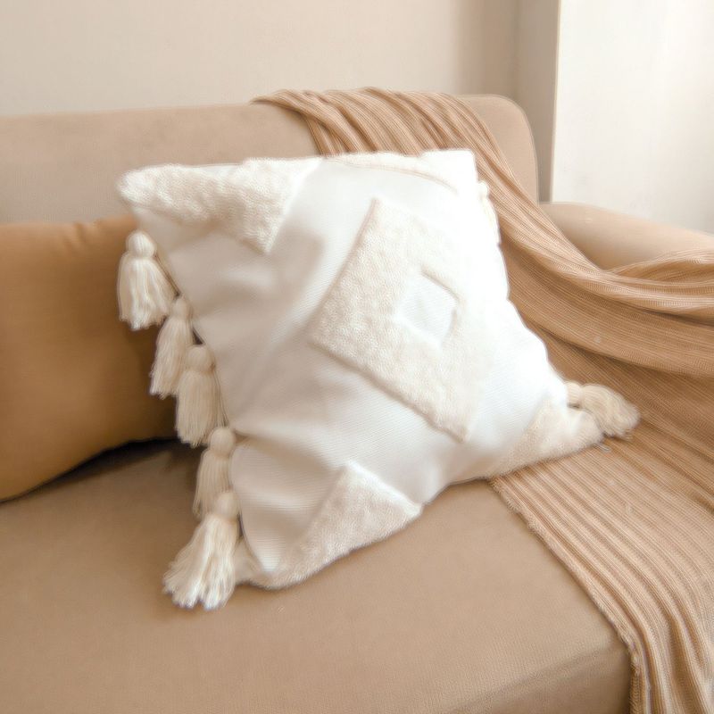 GENERICO - Funda Crema Estilo Bohemio Con Borlas 45x45 Cm