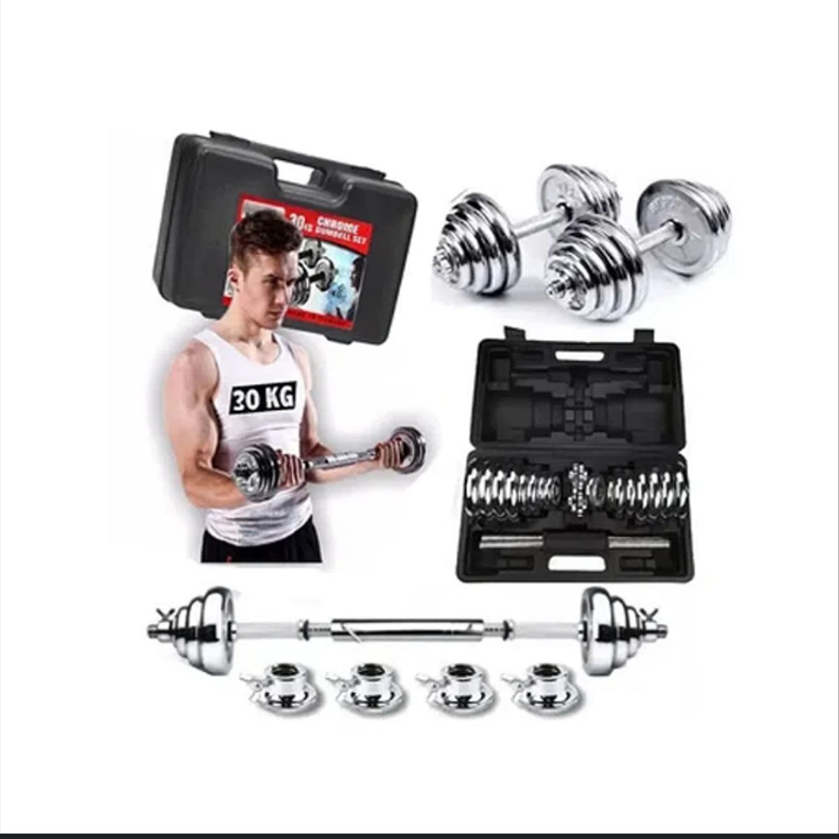 GENERICO - Set de Pesas de 30kg - Cromadas barra de acople