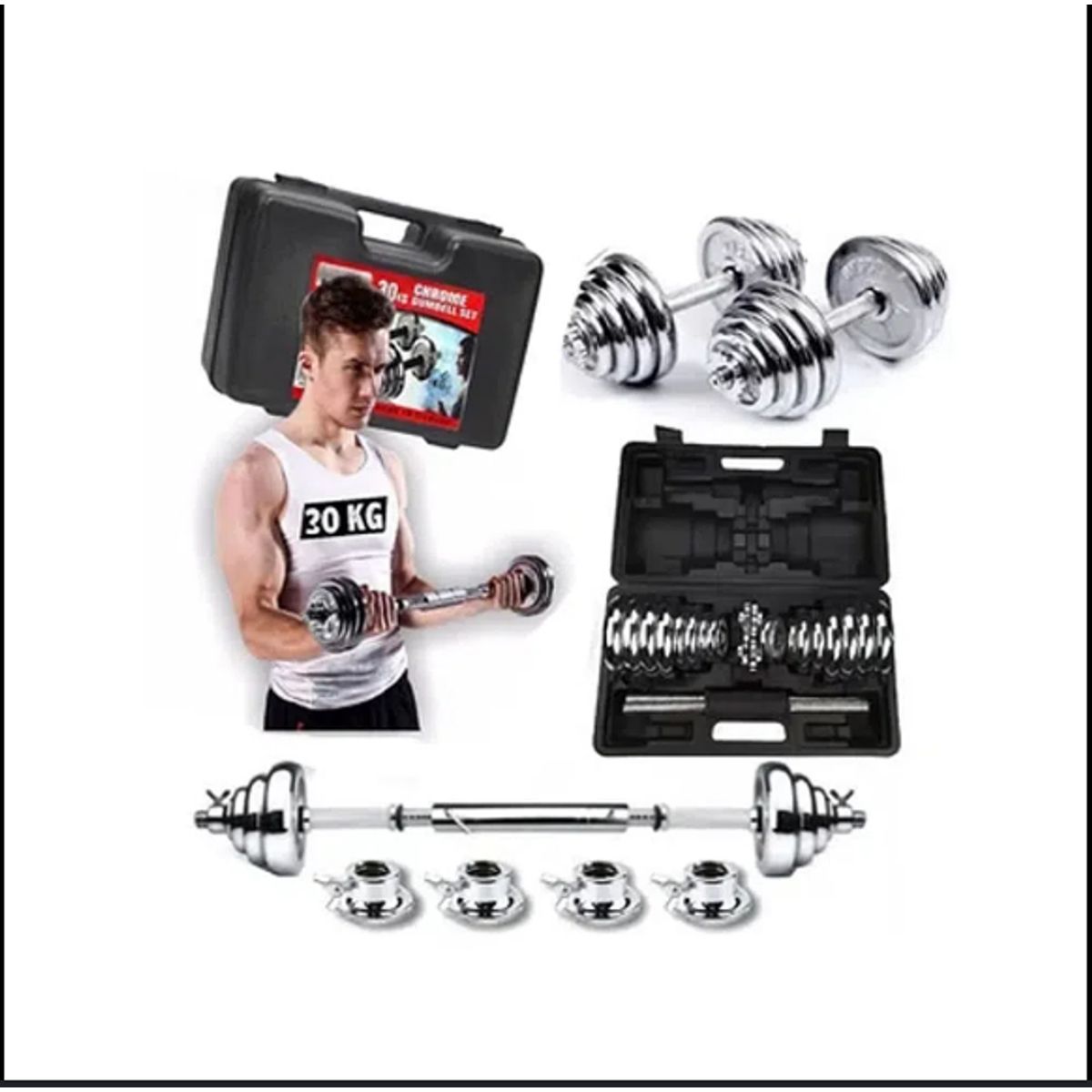 GENERICO - Set de Pesas de 30kg - Cromadas barra de acople