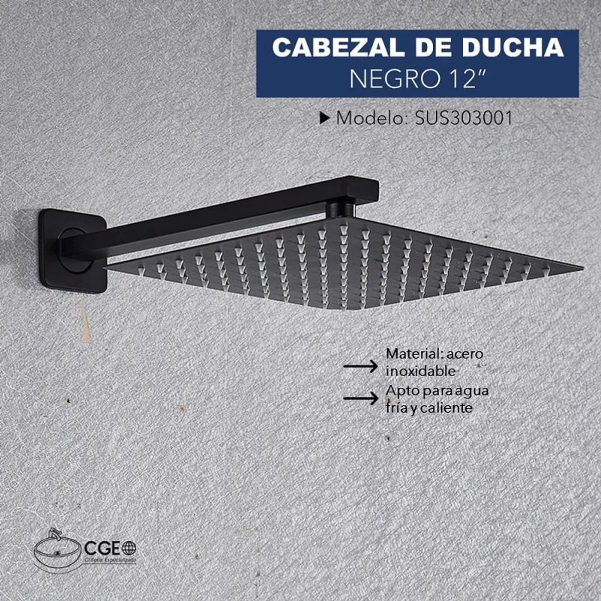 XM - DUCHA ESPAÑOLA  ACERO NEGRO DE 12" SUS303001