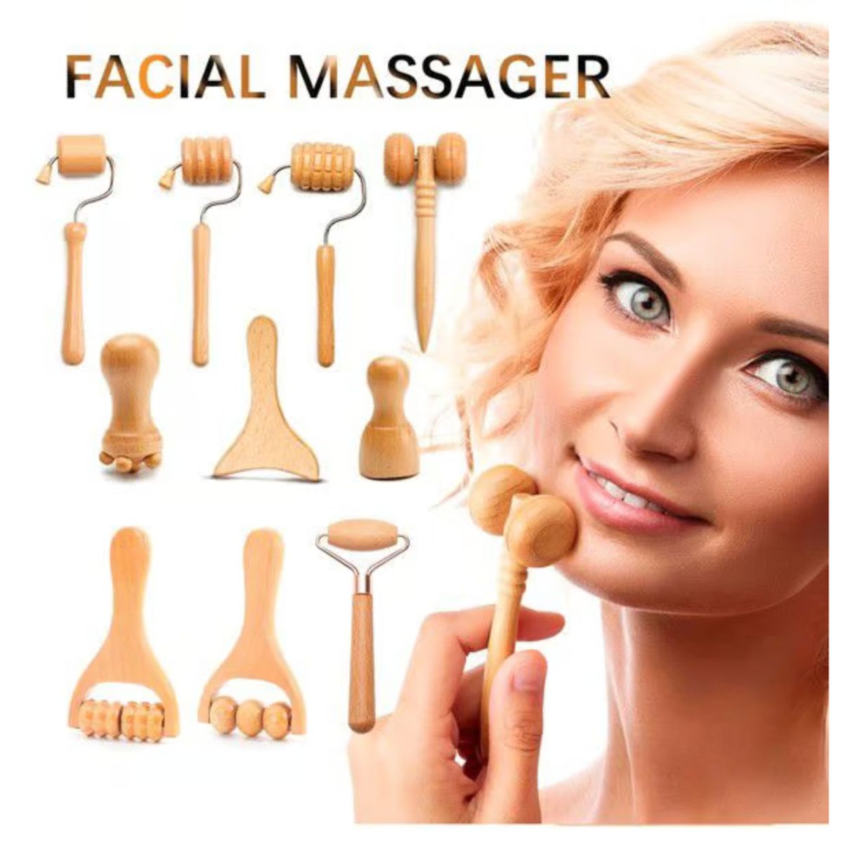 GENERICO - Set 10 MiniMasajeadores Faciales Moldeadores de Rostro Maderoterapia