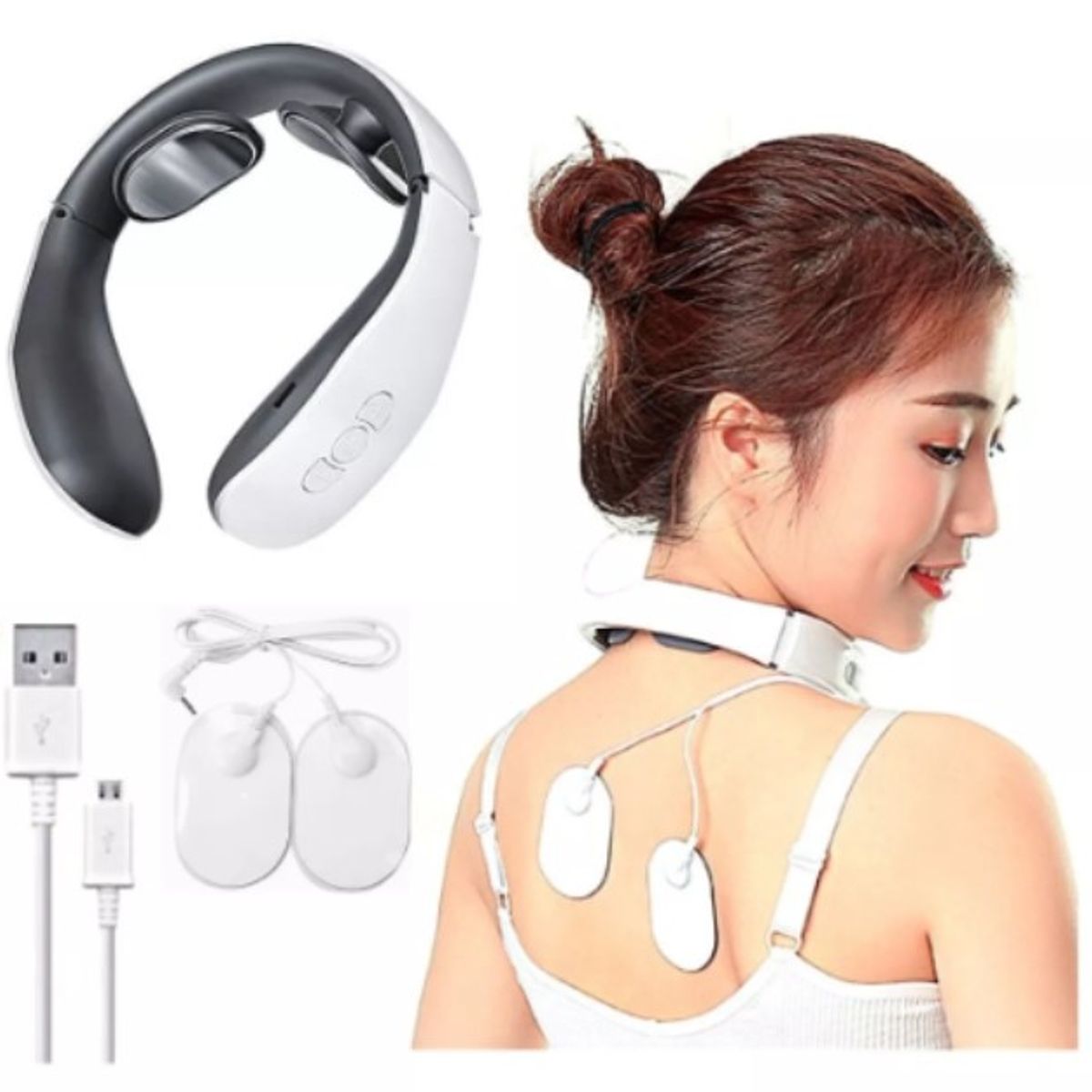 GENERICO - Masajeador Cervical Cuello Corporal + 2 Electrodos Carga Usb