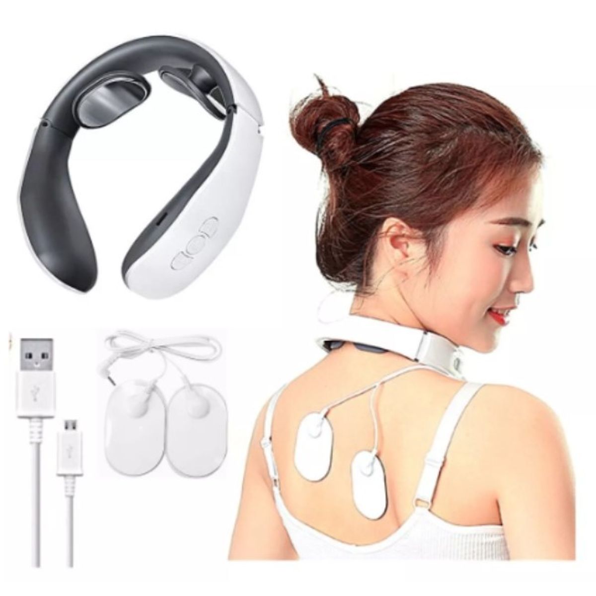 GENERICO - Masajeador Cervical Cuello Corporal + 2 Electrodos Carga Usb