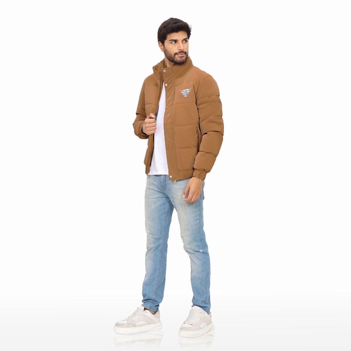 INDEMA - Casaca Puffer Juvenil de Plumón para Hombre Color Camel