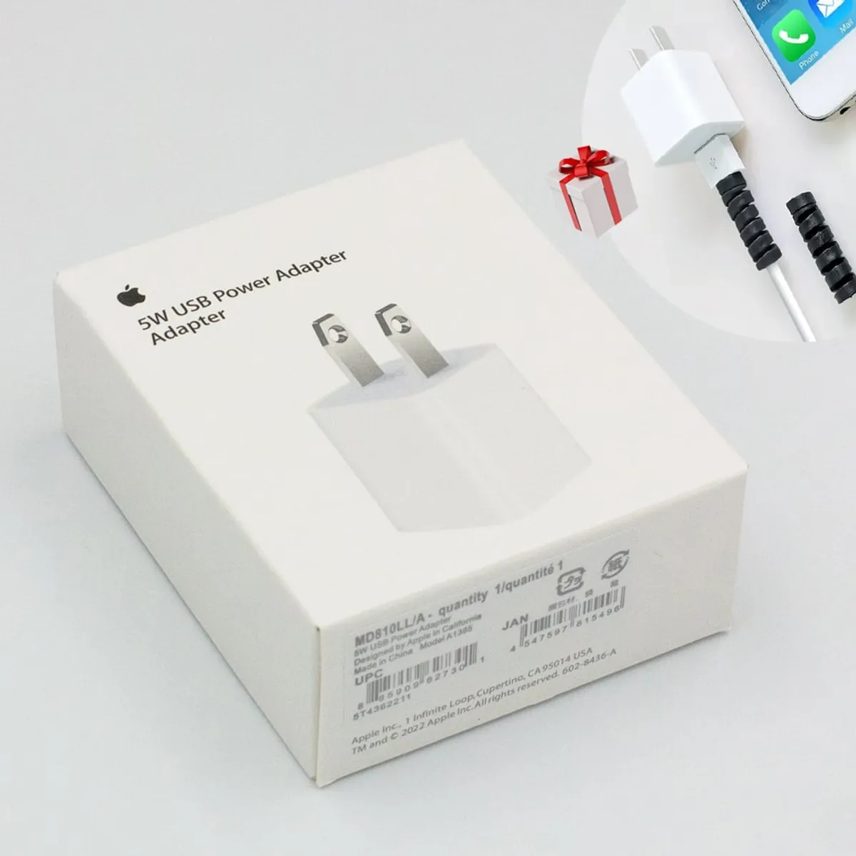 APPLE - Cargador USB 5W Original para Apple + 02 Regalos