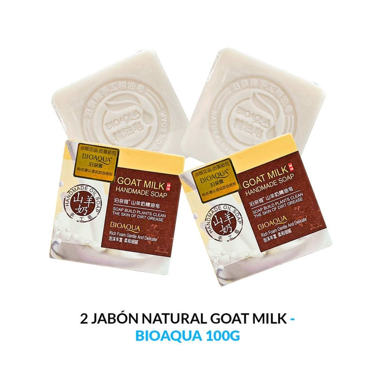BIOAQUA - Jabón Natural Leche De Cabra Desintoxicante Bioaqua 100Gr 2 Unidades