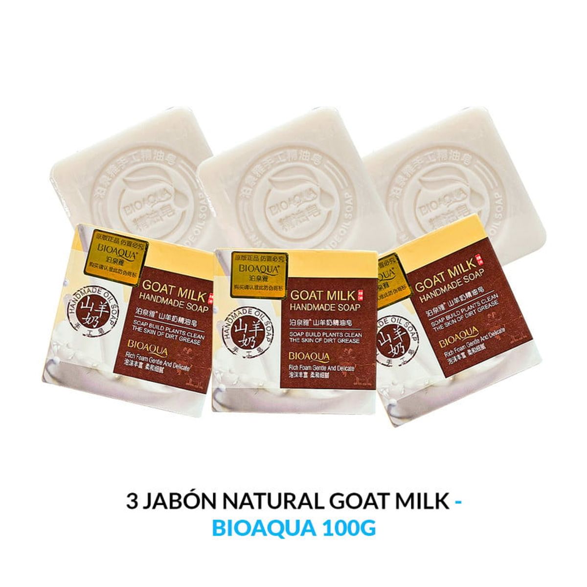 BIOAQUA - Jabón Natural Leche De Cabra Desintoxicante Bioaqua 100Gr 3 Unidades