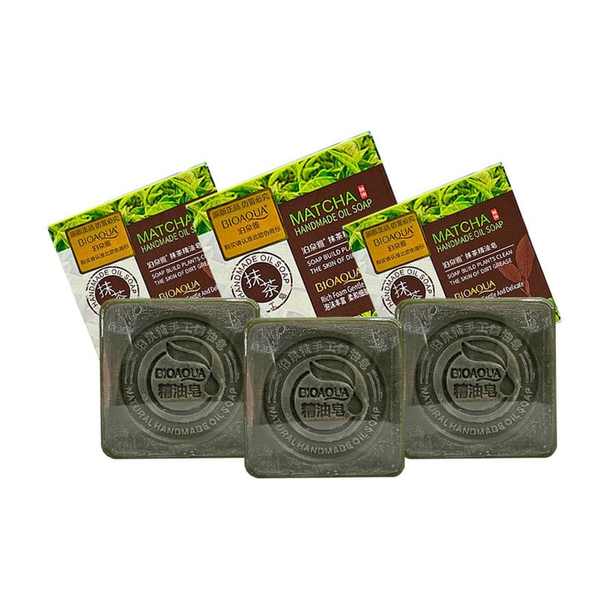 BIOAQUA - Jabón Natural Te Verde Matcha Desintoxicante Bioaqua 100Gr 3 Unidades