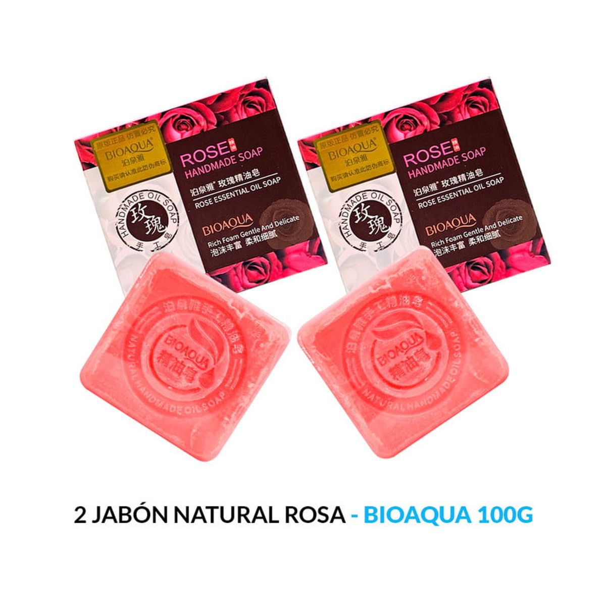 BIOAQUA - Jabón Natural De Rosas Desintoxicante Bioaqua 100Gr 2 Unidades