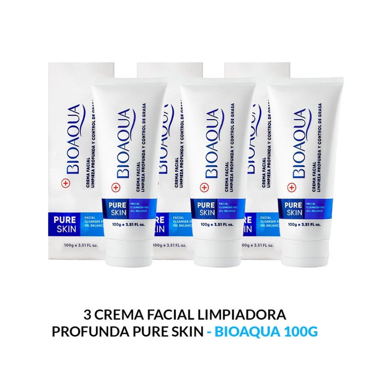 BIOAQUA - Crema Facial Limpiadora Profunda Pure Skin Bioaqua 100Gr 3 Unidades