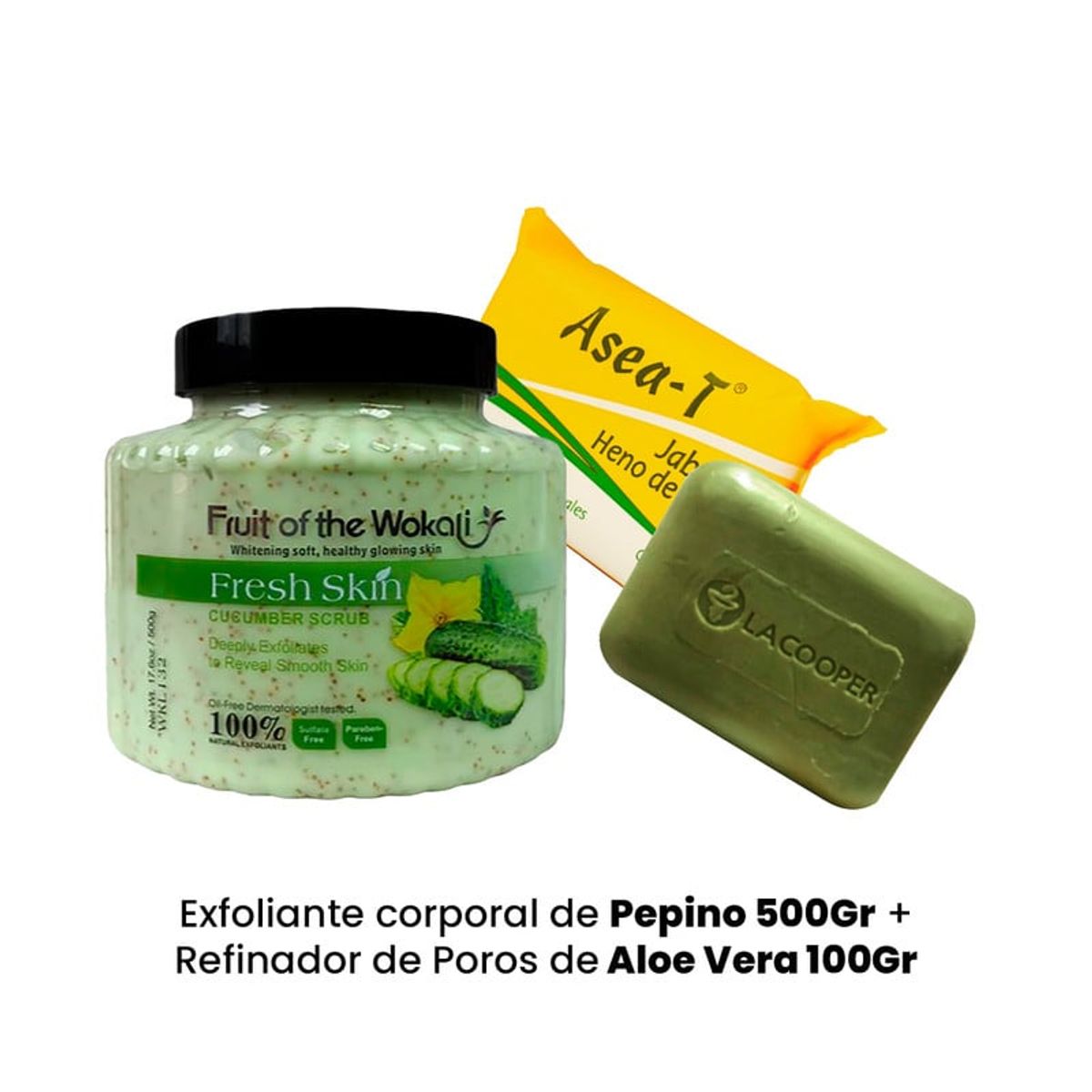 WOKALI - Exfoliante corporal Pepino 500Gr + Refinador Poros de Aloe Vera 100Gr
