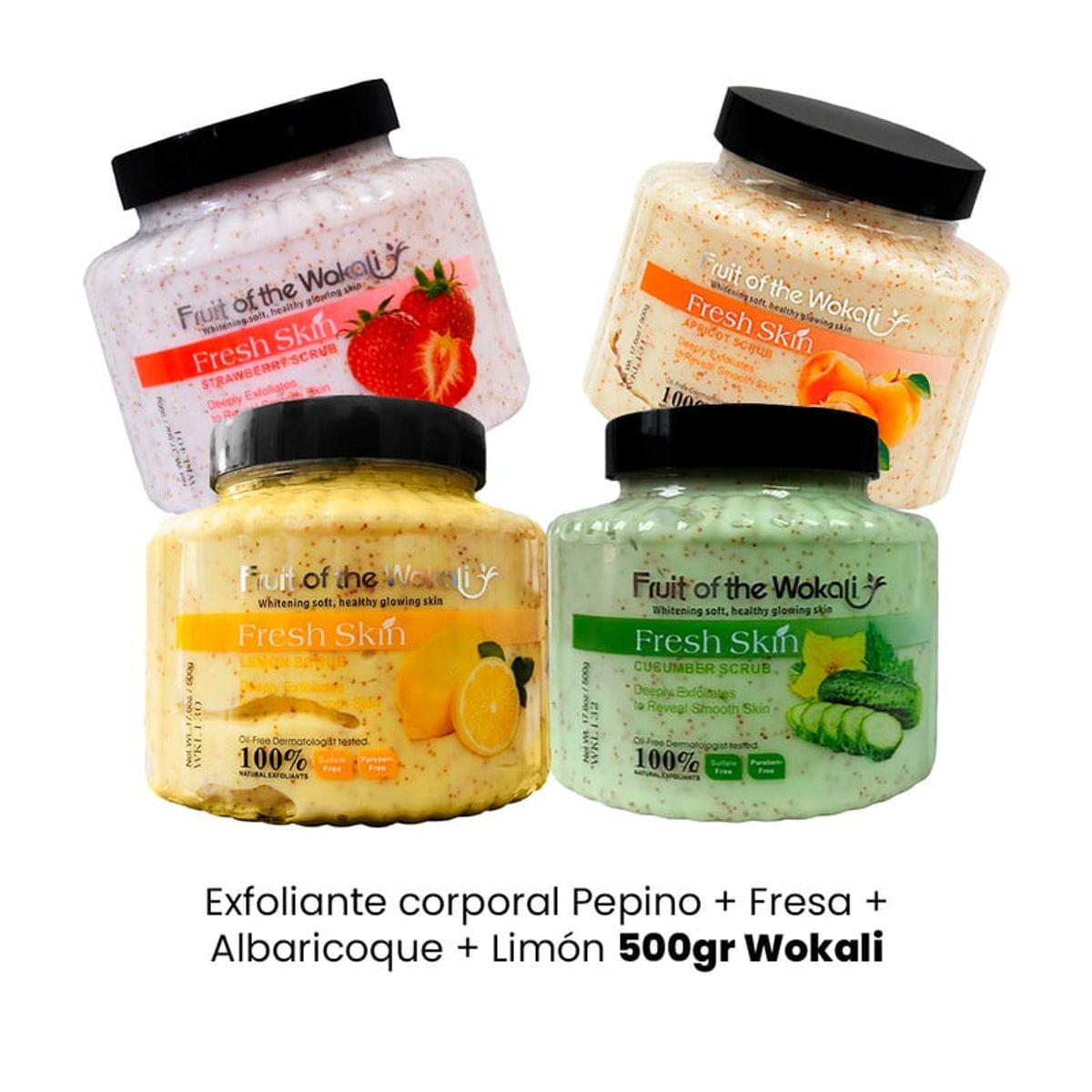 WOKALI - Exfoliante corporal Pepino + Fresa + Albaricoque + Limon 500ml Wokali