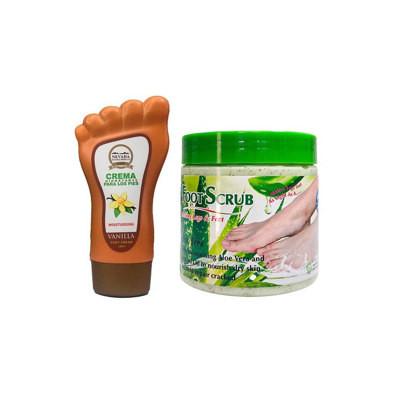 NEVADA NATURAL PRODUCTS - Crema Vainilla + Exfoliante para los Pies 120ml Aloe Vera 500ml Wokali