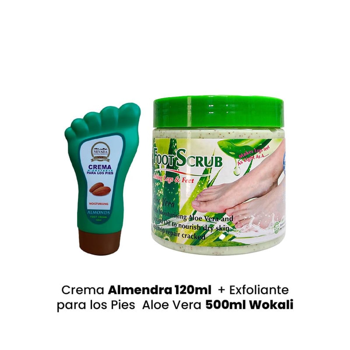 NEVADA NATURAL PRODUCTS - Crema Almendra + Exfoliante para los Pies 120ml Aloe Vera 500ml Wokali