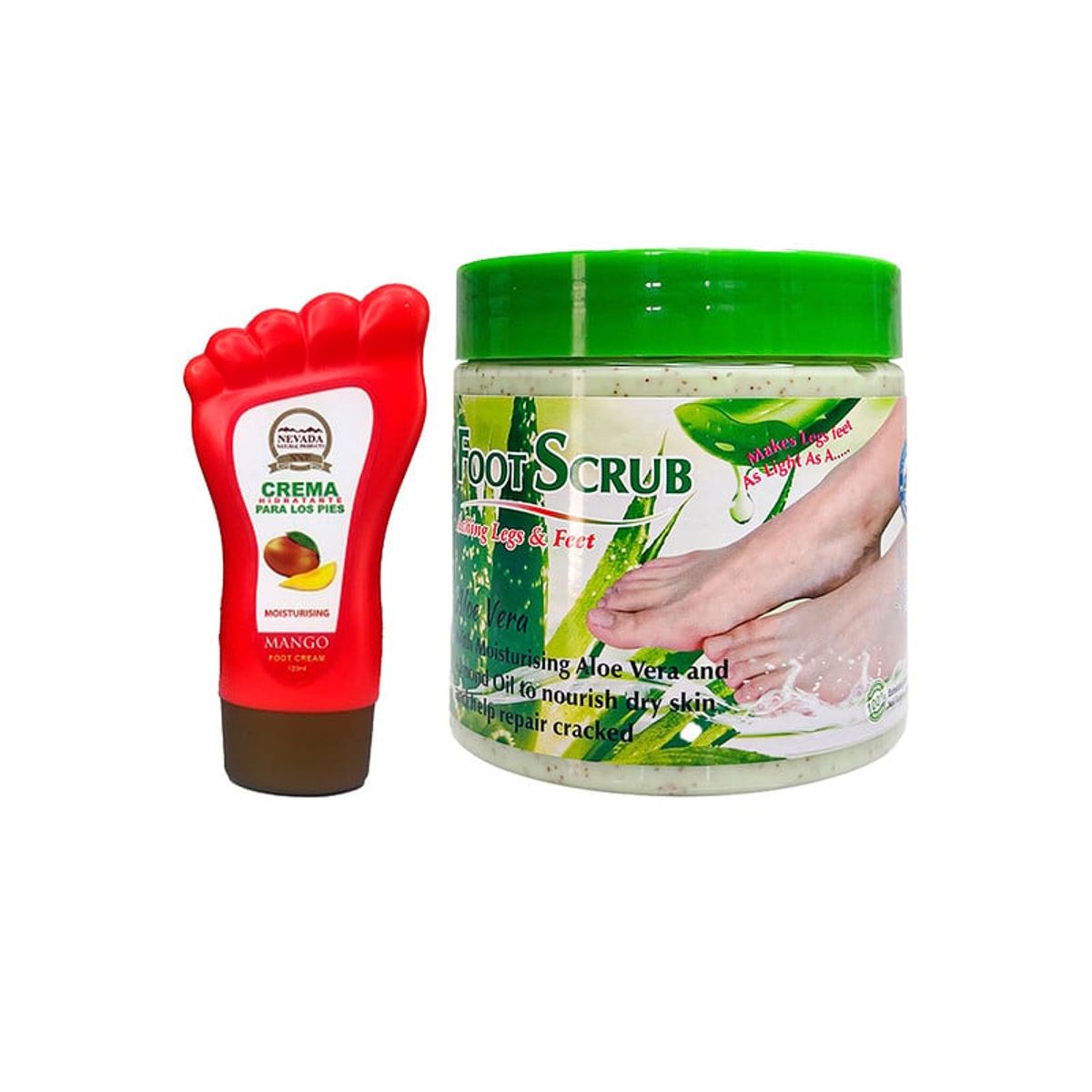 NEVADA NATURAL PRODUCTS - Crema Mango + Exfoliante para los Pies 120ml Aloe Vera 500ml Wokali