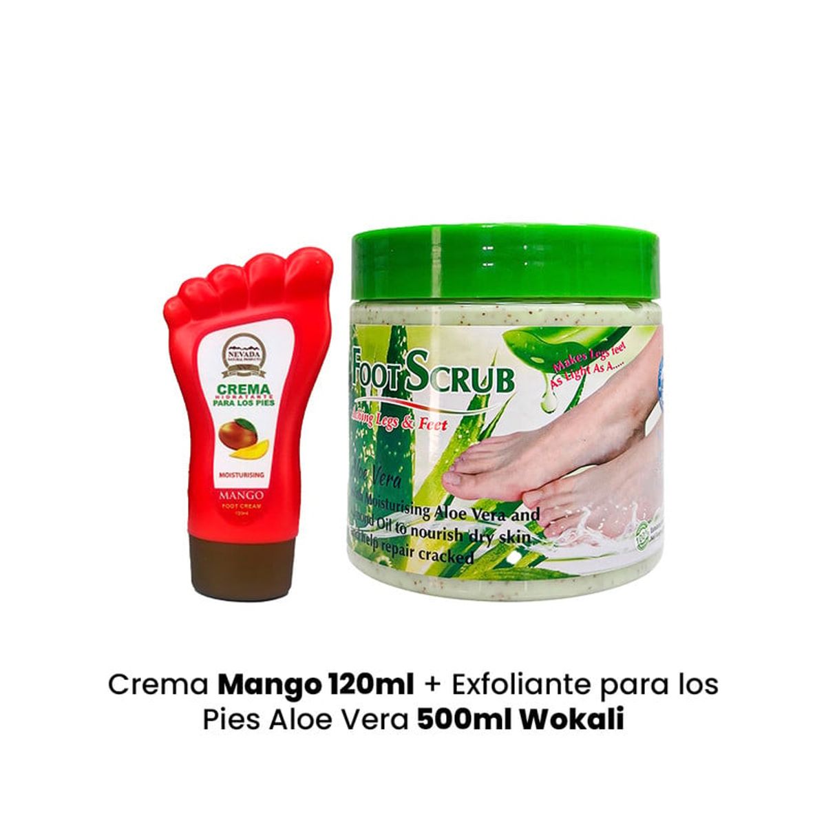 NEVADA NATURAL PRODUCTS - Crema Mango + Exfoliante para los Pies 120ml Aloe Vera 500ml Wokali