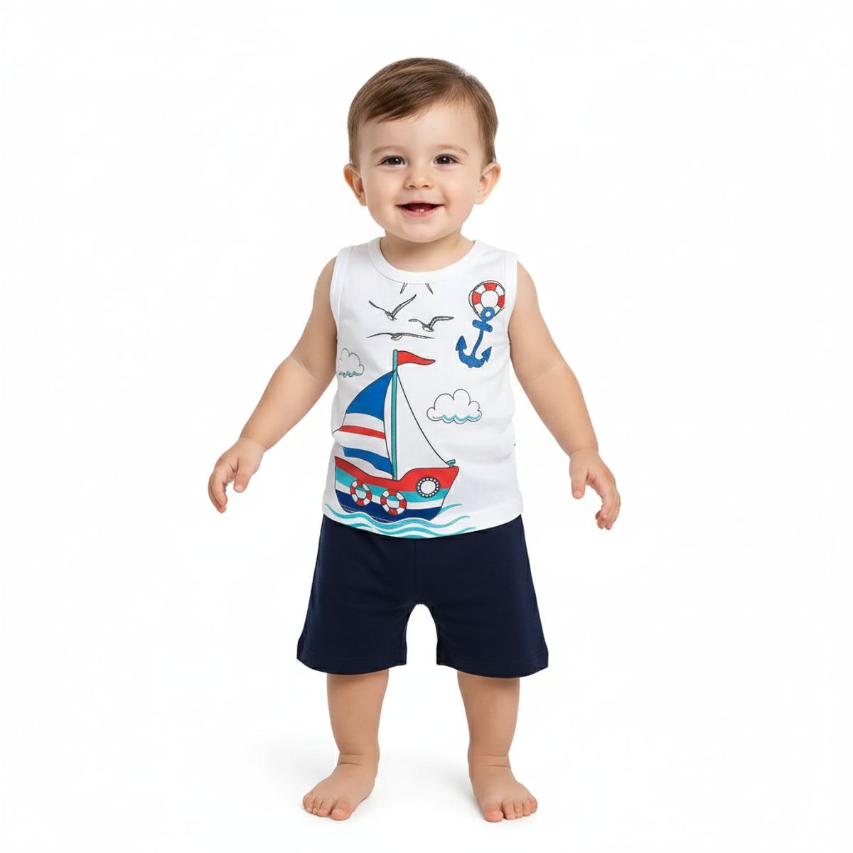 GENERICO - Conjunto Bebé Bividi Short Barquito Blanco de Algodón Pima