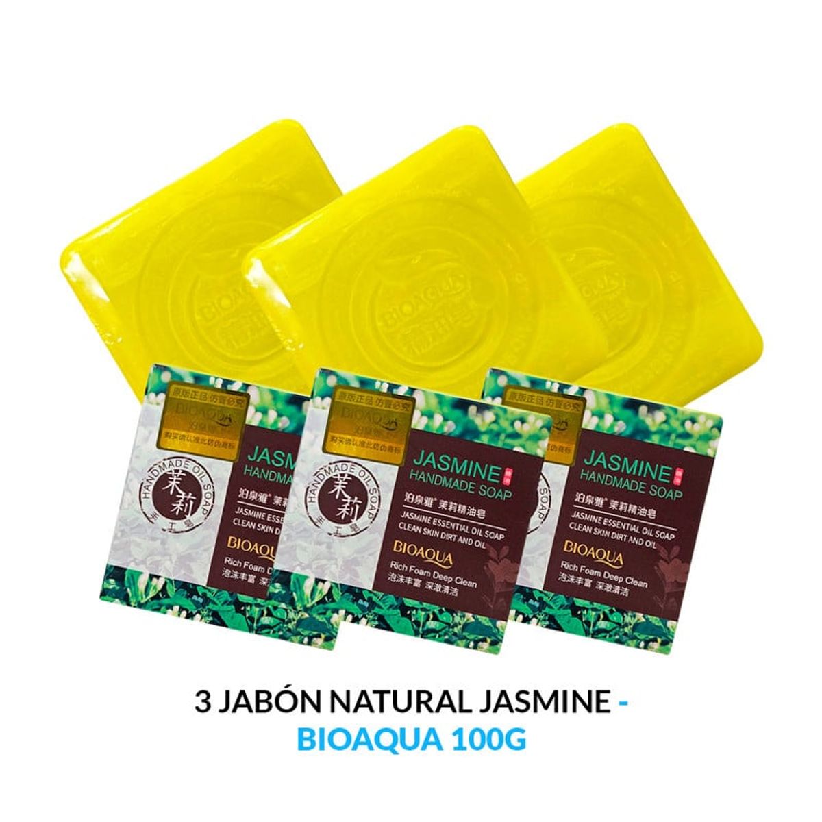 BIOAQUA - Jabón Natural De Jazmin Desintoxicante Bioaqua 100Gr 3 Unidades