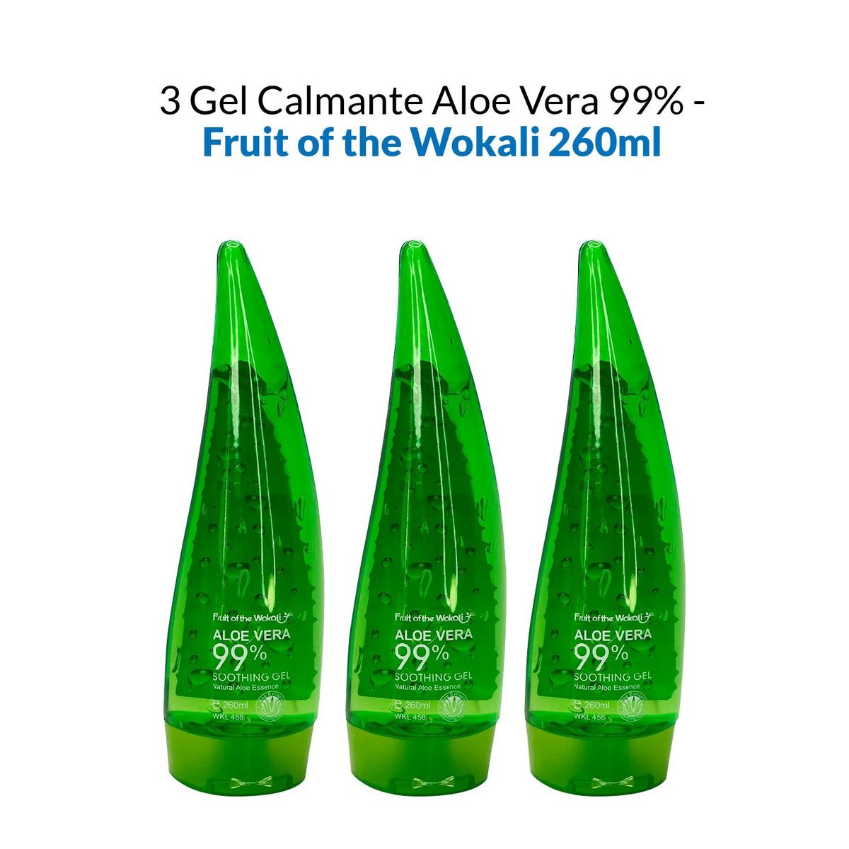 WOKALI - Aloe Vera 99% Gel Calmante Fruit of the Wokali  260ml 3 Unidades