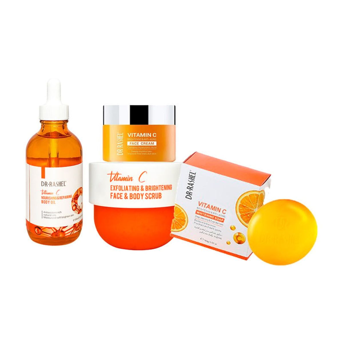 GENERICO - Aceite Corp 100ML + Exfoliante 250Gr + Crema 50Gr + Jabón 50Gr vitamC