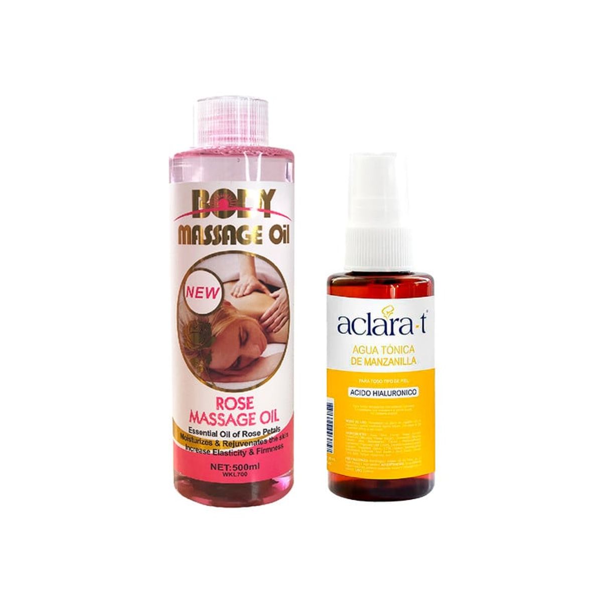 WOKALI - Aceite Masajeador de Rosa 500ml + Agua tónica de Manzanilla 60ml