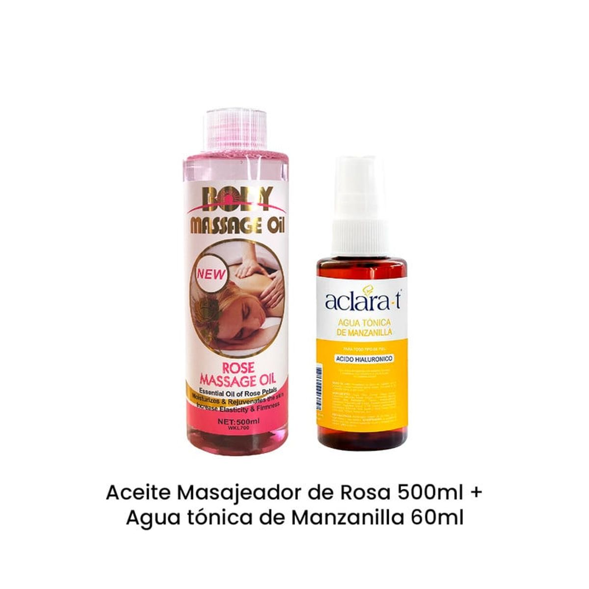 WOKALI - Aceite Masajeador de Rosa 500ml + Agua tónica de Manzanilla 60ml