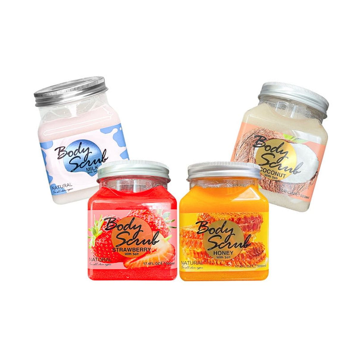 WOKALI - Exfoliante corporal Leche + Coco + Miel + Fresa con Sal 500ml Wokali