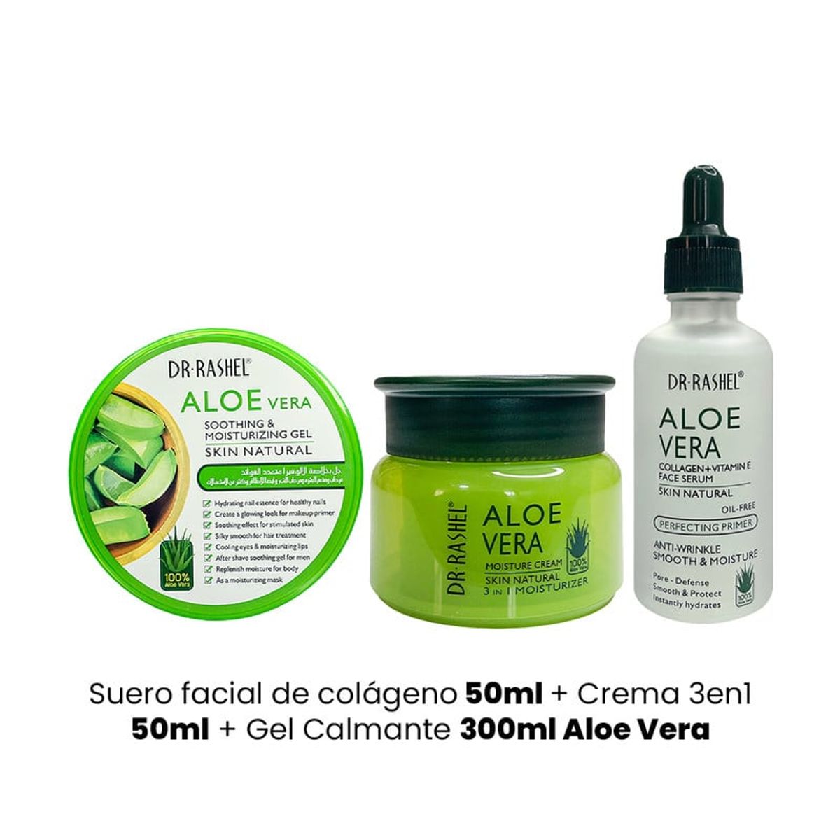 GENERICO - Suero facial colágeno 50ml + Crema 3en1 50ml + Gel 300ml Aloe Vera